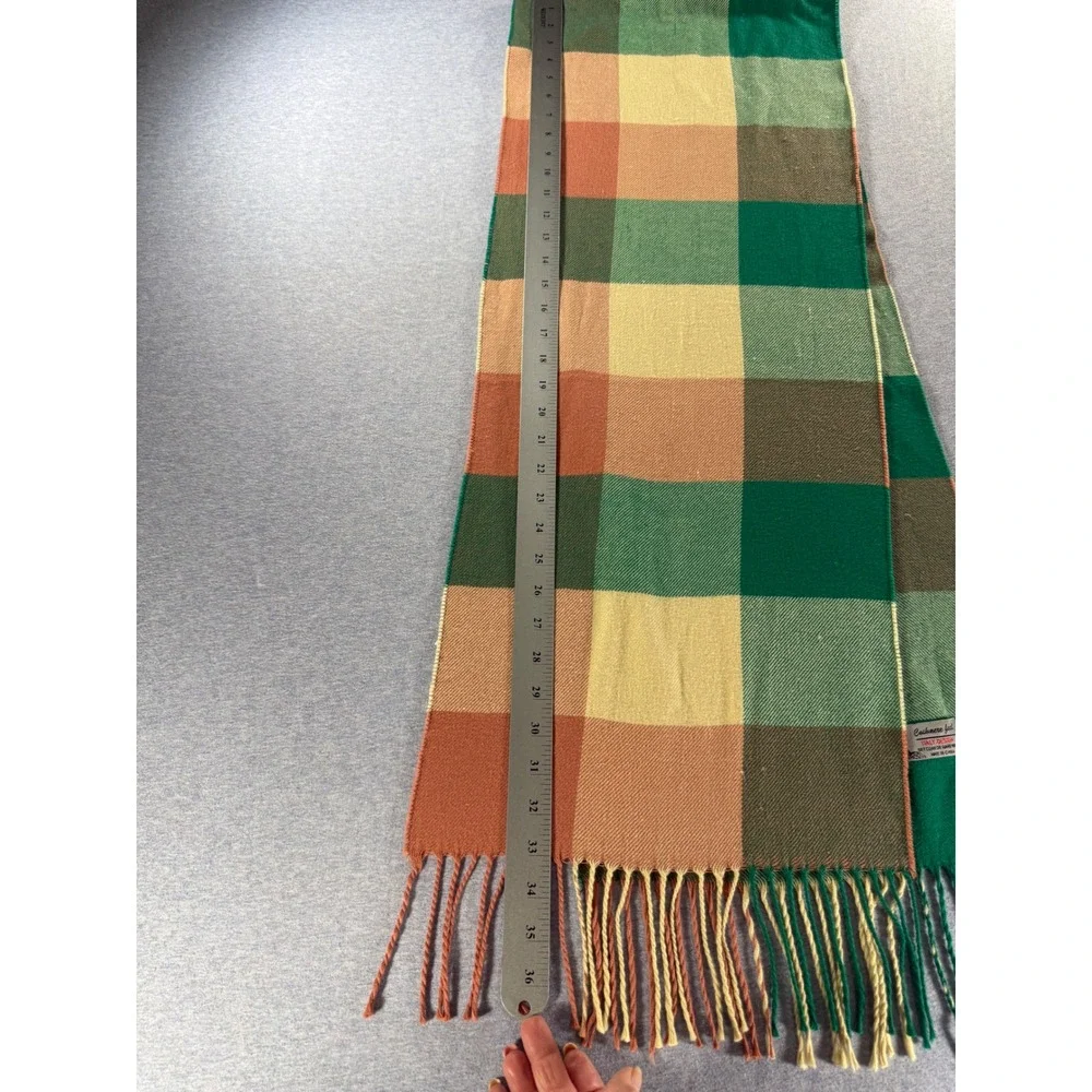 Italy Design Cashmere Feel Plaid Scarf Green Orange Check Fringed Wrap